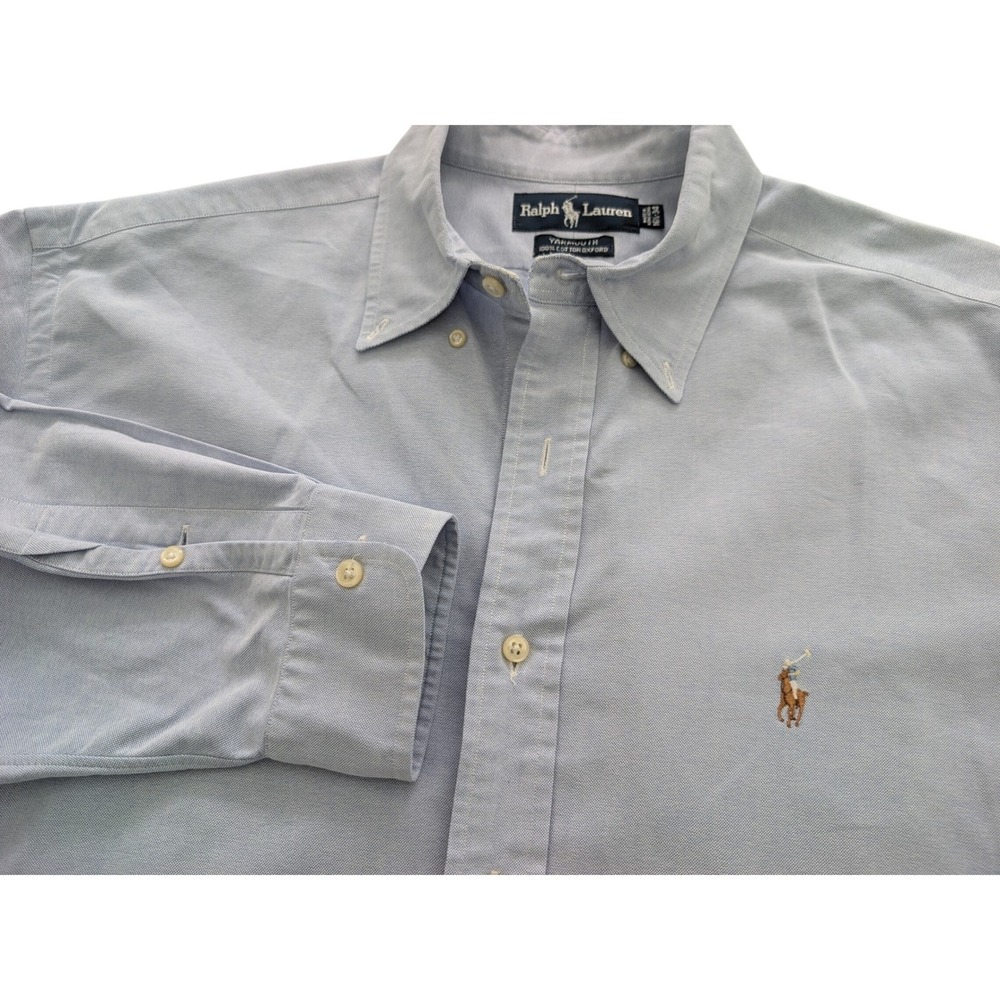 Ralph Lauren Yarmouth Mens 16.5 34 Blue‎ Oxford Cotton Button Down Shirt Vintage